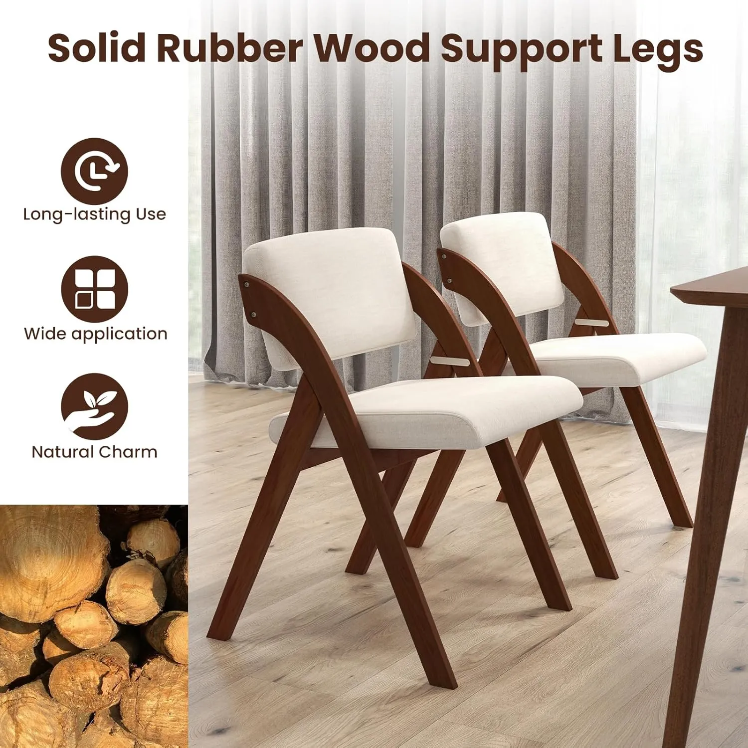 Giantex Folding Dining Chairs Set of 2, Upholstered Wooden Folding Chair 2 Pack, Portable Kitchen Chairs with Padded & Seat Backrest, Accent Chairs for Wedding Picnic Party, No Assembly, Walnut