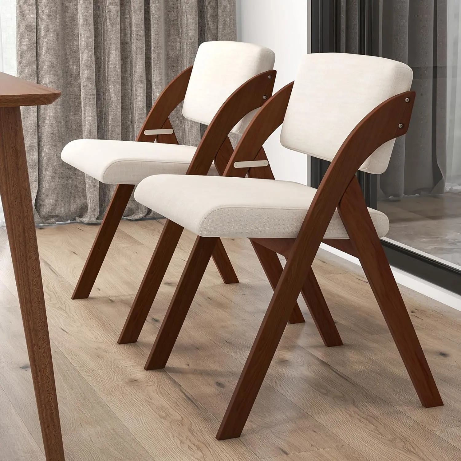 Giantex Folding Dining Chairs Set of 2, Upholstered Wooden Folding Chair 2 Pack, Portable Kitchen Chairs with Padded & Seat Backrest, Accent Chairs for Wedding Picnic Party, No Assembly, Walnut