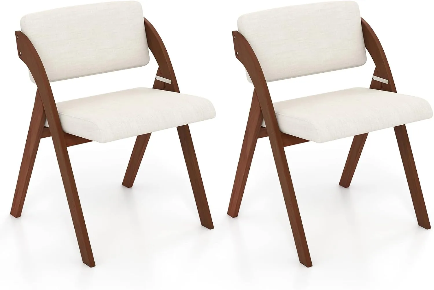 Giantex Folding Dining Chairs Set of 2, Upholstered Wooden Folding Chair 2 Pack, Portable Kitchen Chairs with Padded & Seat Backrest, Accent Chairs for Wedding Picnic Party, No Assembly, Walnut