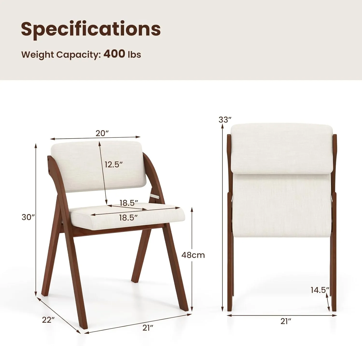 Giantex Folding Dining Chairs Set of 2, Upholstered Wooden Folding Chair 2 Pack, Portable Kitchen Chairs with Padded & Seat Backrest, Accent Chairs for Wedding Picnic Party, No Assembly, Walnut