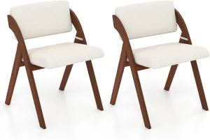 Giantex Folding Dining Chairs Set of 2, Upholstered Wooden Folding Chair 2 Pack, Portable Kitchen Chairs with Padded & Seat Backrest, Accent Chairs for Wedding Picnic Party, No Assembly, Walnut