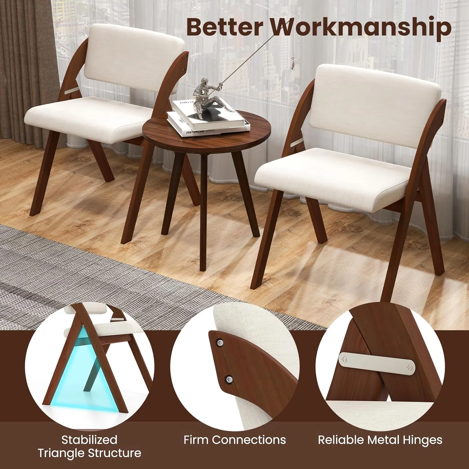 Giantex Folding Dining Chairs Set of 2, Upholstered Wooden Folding Chair 2 Pack, Portable Kitchen Chairs with Padded & Seat Backrest, Accent Chairs for Wedding Picnic Party, No Assembly, Walnut