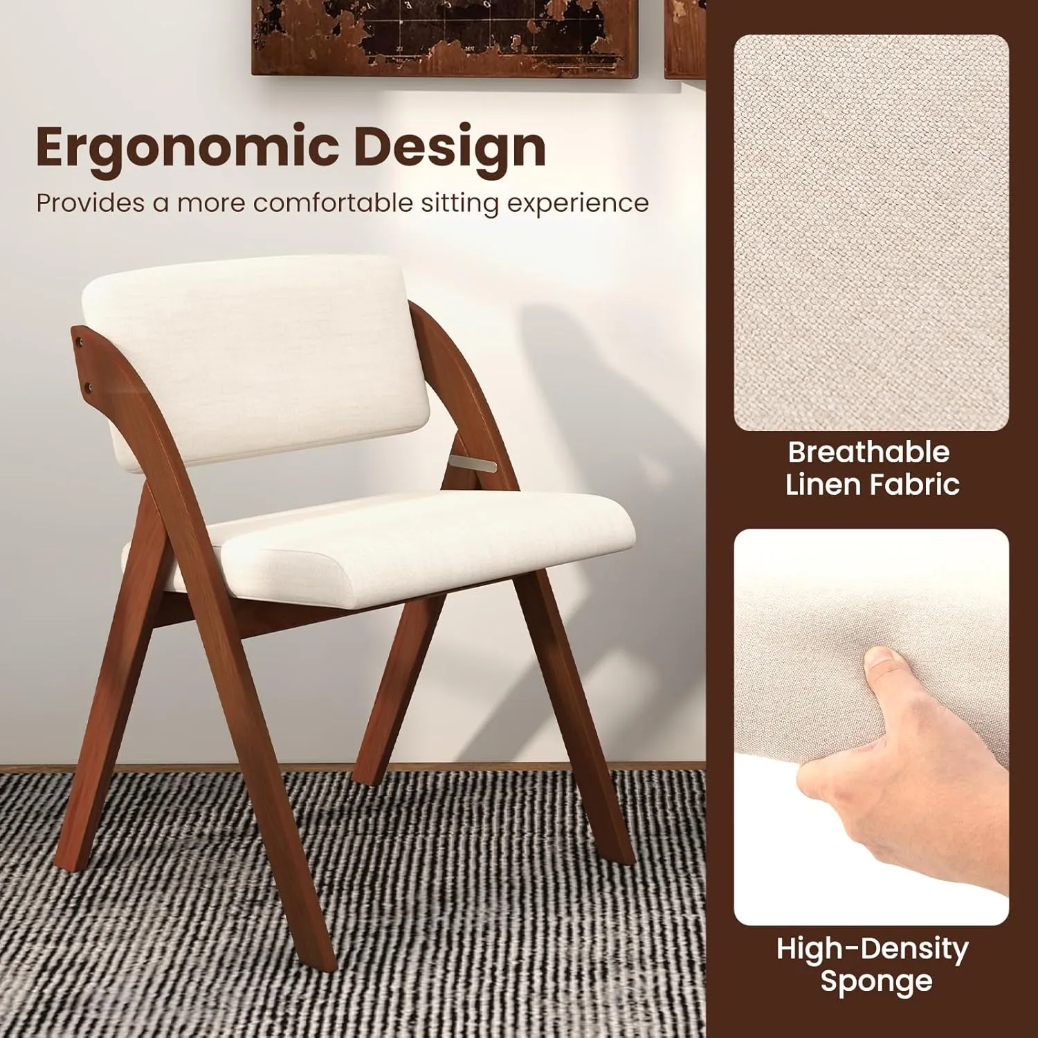 Giantex Folding Dining Chairs Set of 2, Upholstered Wooden Folding Chair 2 Pack, Portable Kitchen Chairs with Padded & Seat Backrest, Accent Chairs for Wedding Picnic Party, No Assembly, Walnut