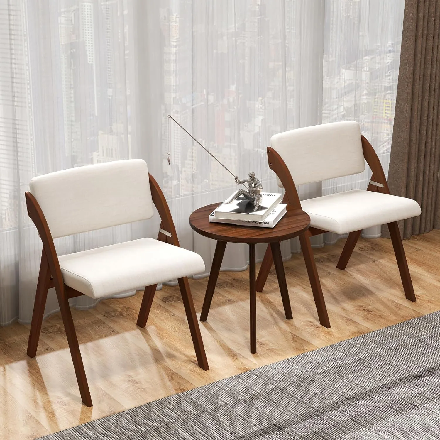 Giantex Folding Dining Chairs Set of 2, Upholstered Wooden Folding Chair 2 Pack, Portable Kitchen Chairs with Padded & Seat Backrest, Accent Chairs for Wedding Picnic Party, No Assembly, Walnut