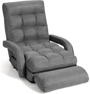 Giantex Folding Lazy Sofa Floor Chair, Indoor Chaise Lounger Bed with 6 Adjustable Position, Pillow Living Room Lounge Couch(Gray)
