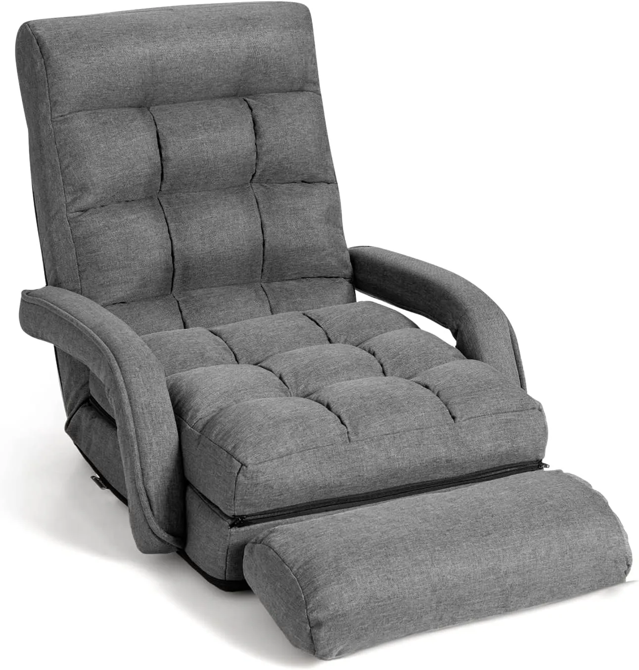 Giantex Folding Lazy Sofa Floor Chair, Indoor Chaise Lounger Bed with 6 Adjustable Position, Pillow Living Room Lounge Couch(Gray)