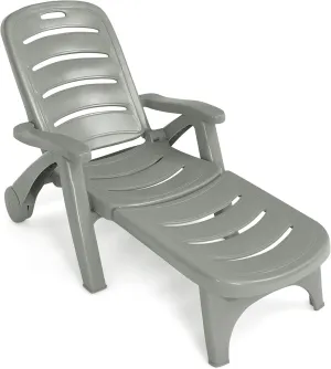 Giantex Patio Chaise Lounge Recliner on Wheels, Folding Deck Chair with Armrests, 5 Adjustable Positions for Poolside, Yard, Garden Rolling Outdoor Lounger Sunbathing Beach Chair(1, Gray)