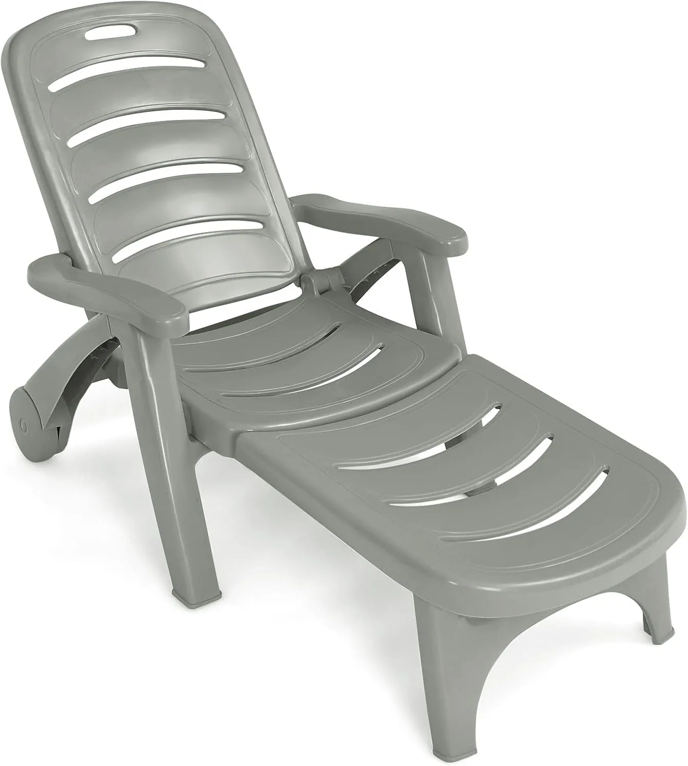 Giantex Patio Chaise Lounge Recliner on Wheels, Folding Deck Chair with Armrests, 5 Adjustable Positions for Poolside, Yard, Garden Rolling Outdoor Lounger Sunbathing Beach Chair(1, Gray)