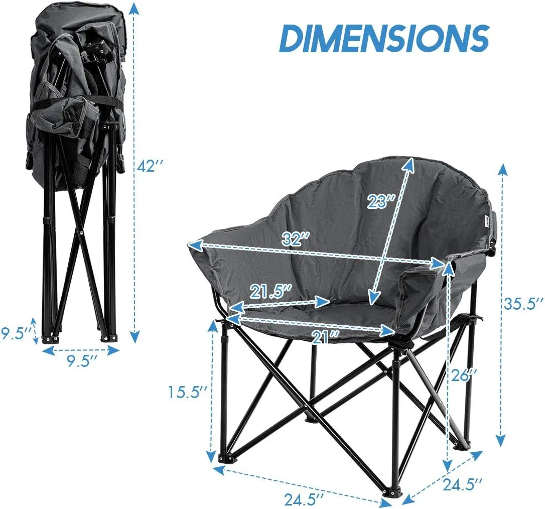 Giantex Portable Camping Chair, Moon Saucer Chair, Outdoor Folding Chair with Soft Padded Seat, Lawn Chair with Cup Holder and Carry Bag (Grey)