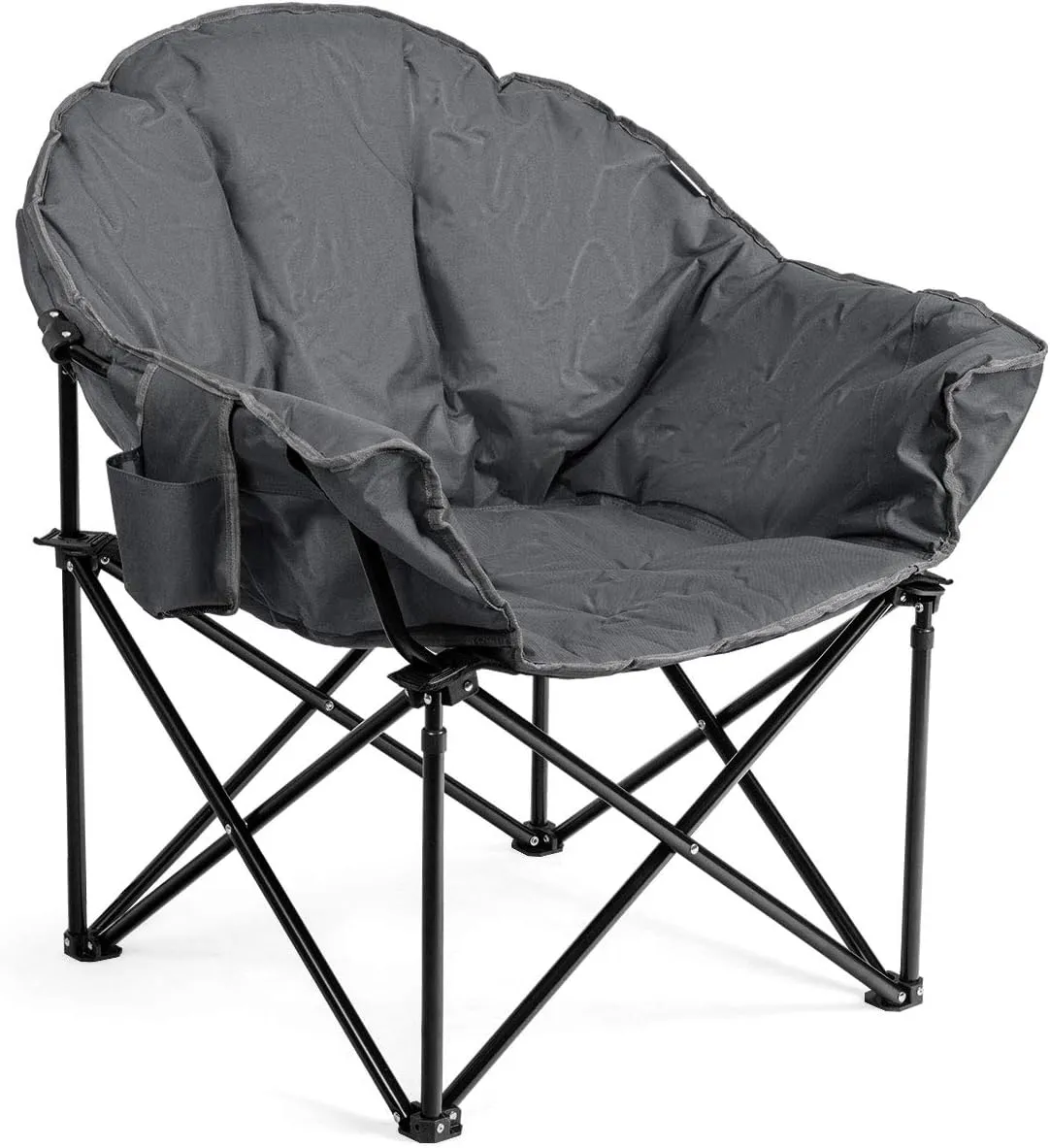 Giantex Portable Camping Chair, Moon Saucer Chair, Outdoor Folding Chair with Soft Padded Seat, Lawn Chair with Cup Holder and Carry Bag (Grey)