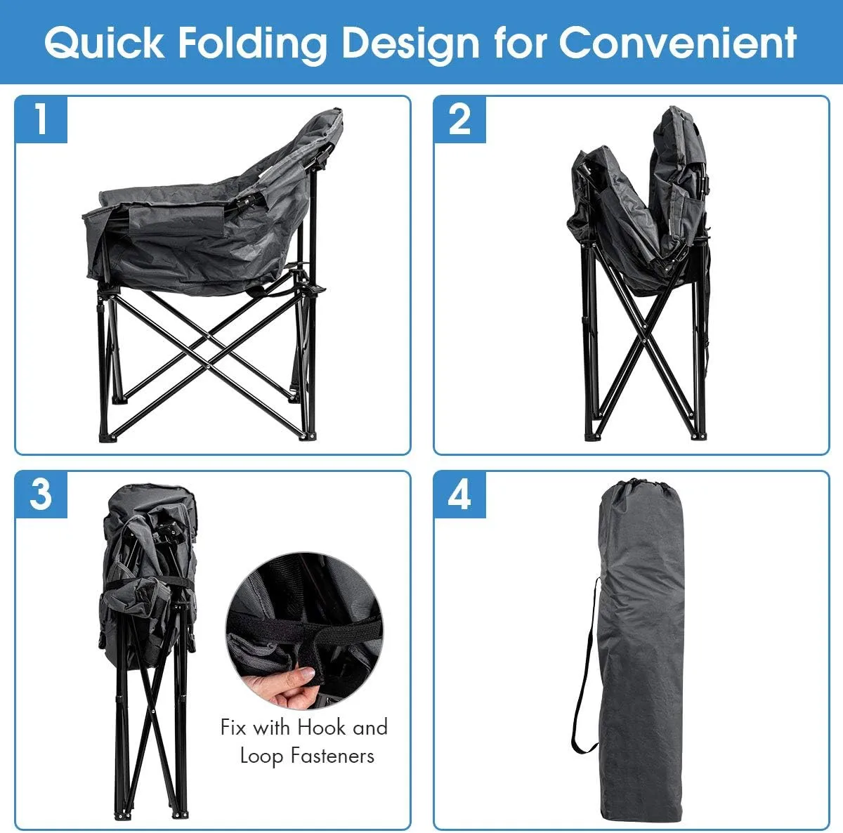 Giantex Portable Camping Chair, Moon Saucer Chair, Outdoor Folding Chair with Soft Padded Seat, Lawn Chair with Cup Holder and Carry Bag (Grey)