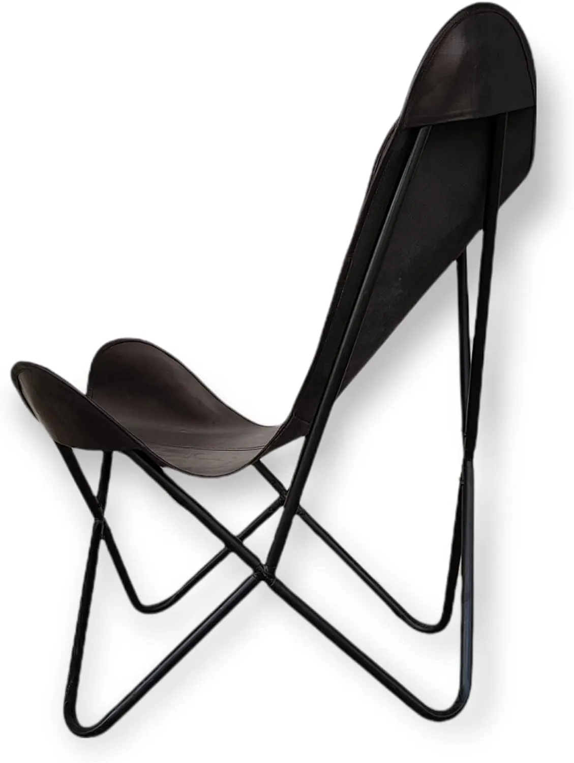 GifteQ Leather Butterfly Chair for Living Room for Adults Cow Print/Cowhide Western Accent Chair for Relaxing with Foldable Iron Frame Brown Boho Alite Chair for Home Decor (Black)