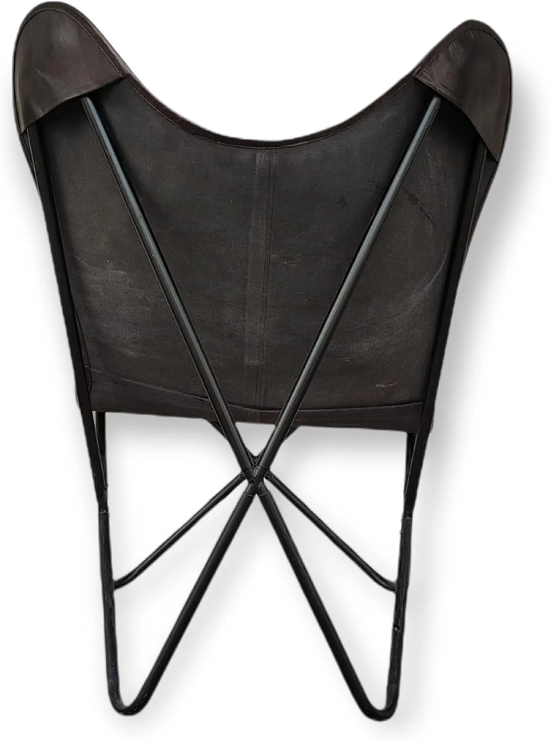 GifteQ Leather Butterfly Chair for Living Room for Adults Cow Print/Cowhide Western Accent Chair for Relaxing with Foldable Iron Frame Brown Boho Alite Chair for Home Decor (Black)