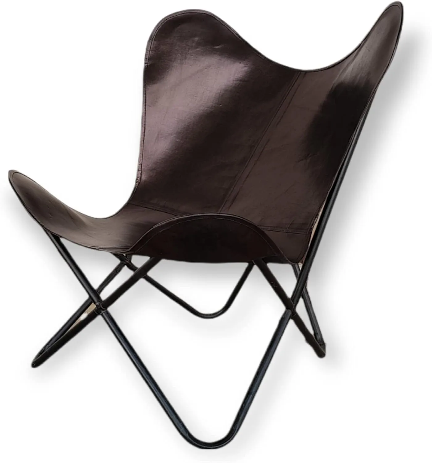 GifteQ Leather Butterfly Chair for Living Room for Adults Cow Print/Cowhide Western Accent Chair for Relaxing with Foldable Iron Frame Brown Boho Alite Chair for Home Decor (Black)
