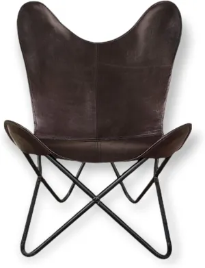 GifteQ Leather Butterfly Chair for Living Room for Adults Cow Print/Cowhide Western Accent Chair for Relaxing with Foldable Iron Frame Brown Boho Alite Chair for Home Decor (Black)