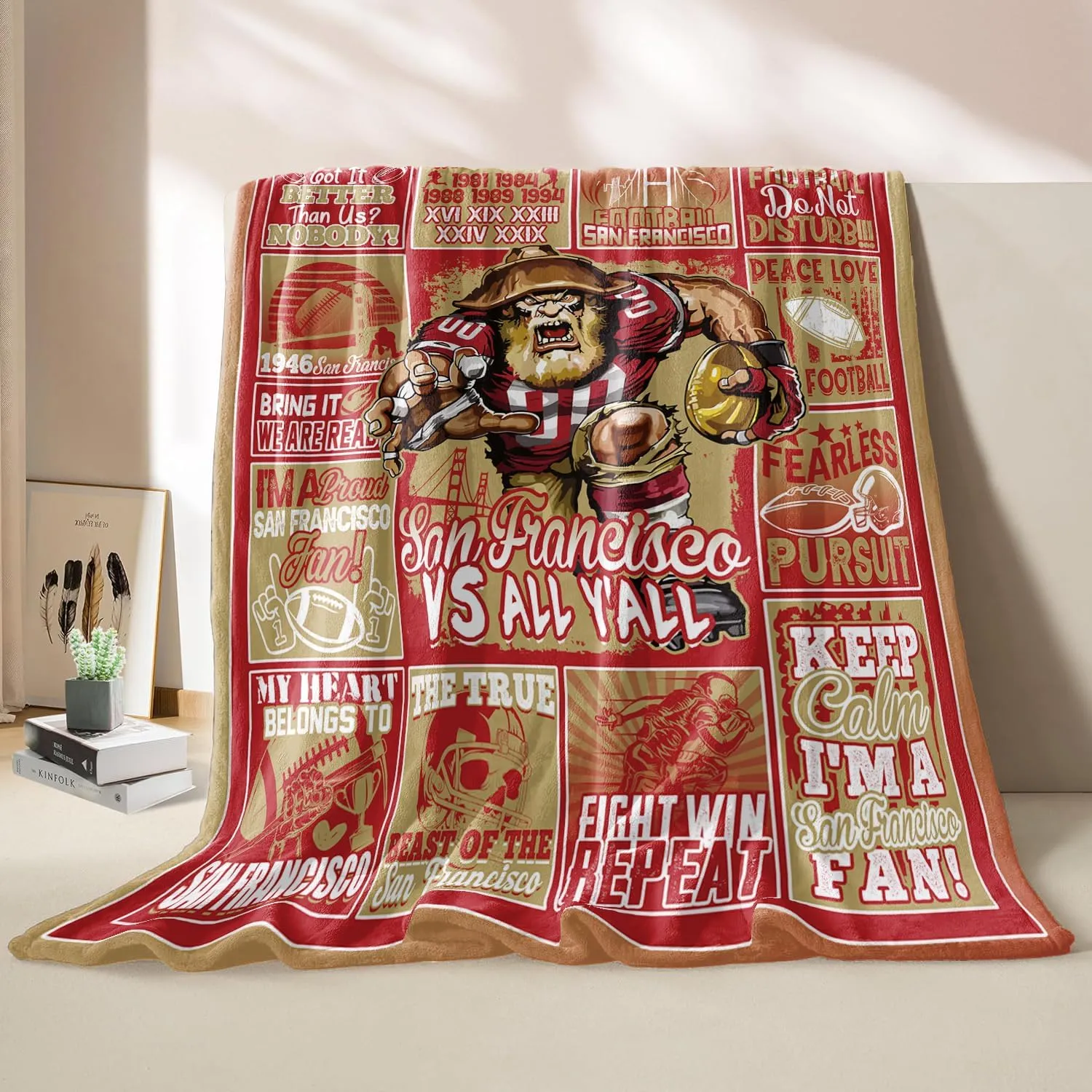 Gifts for Men, Football Gear Throw Blanket, Red Football Team Gifts for Men Women Fans, Sports and Outdoors Blanket for Sofa Bed Chair 60"x50"