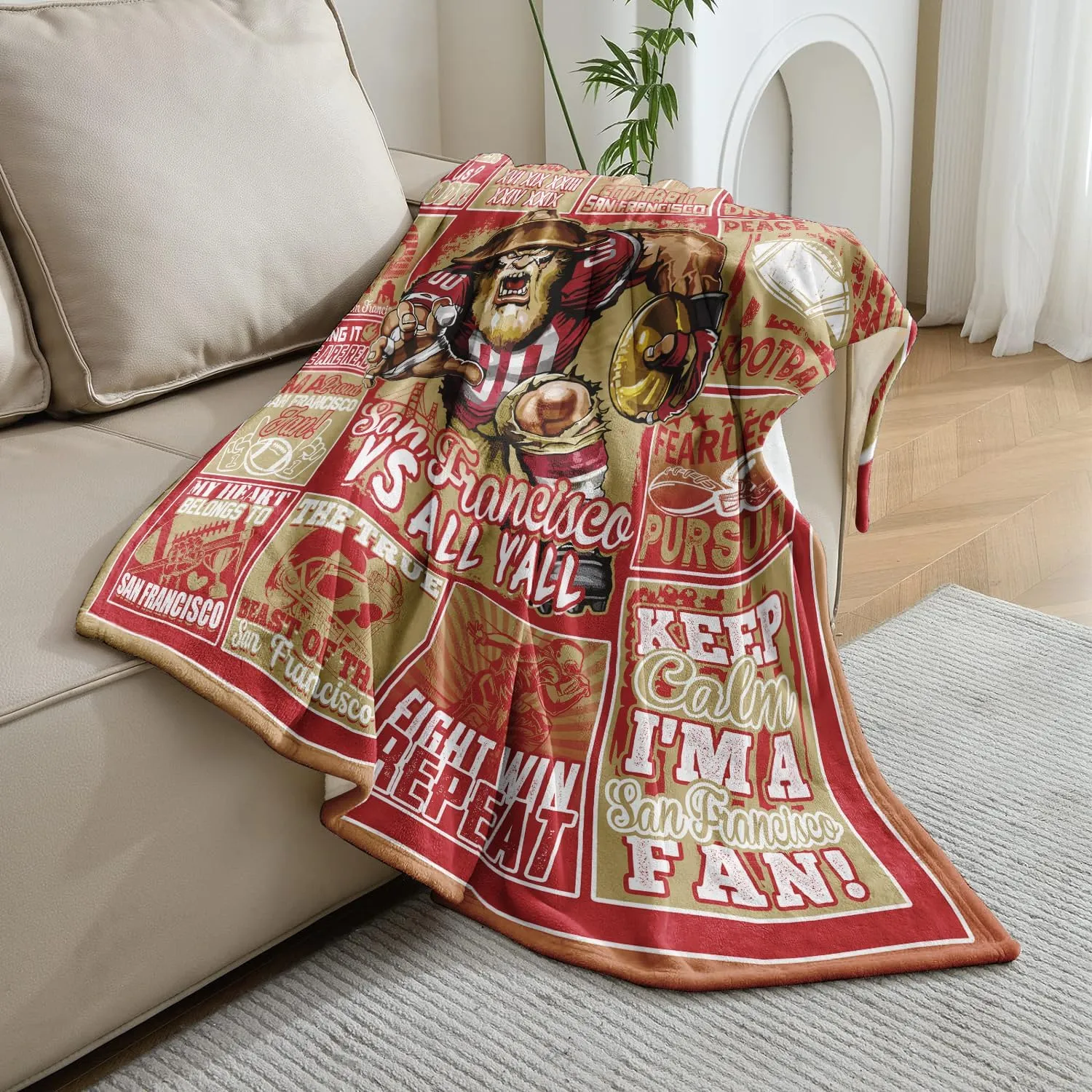 Gifts for Men, Football Gear Throw Blanket, Red Football Team Gifts for Men Women Fans, Sports and Outdoors Blanket for Sofa Bed Chair 60"x50"