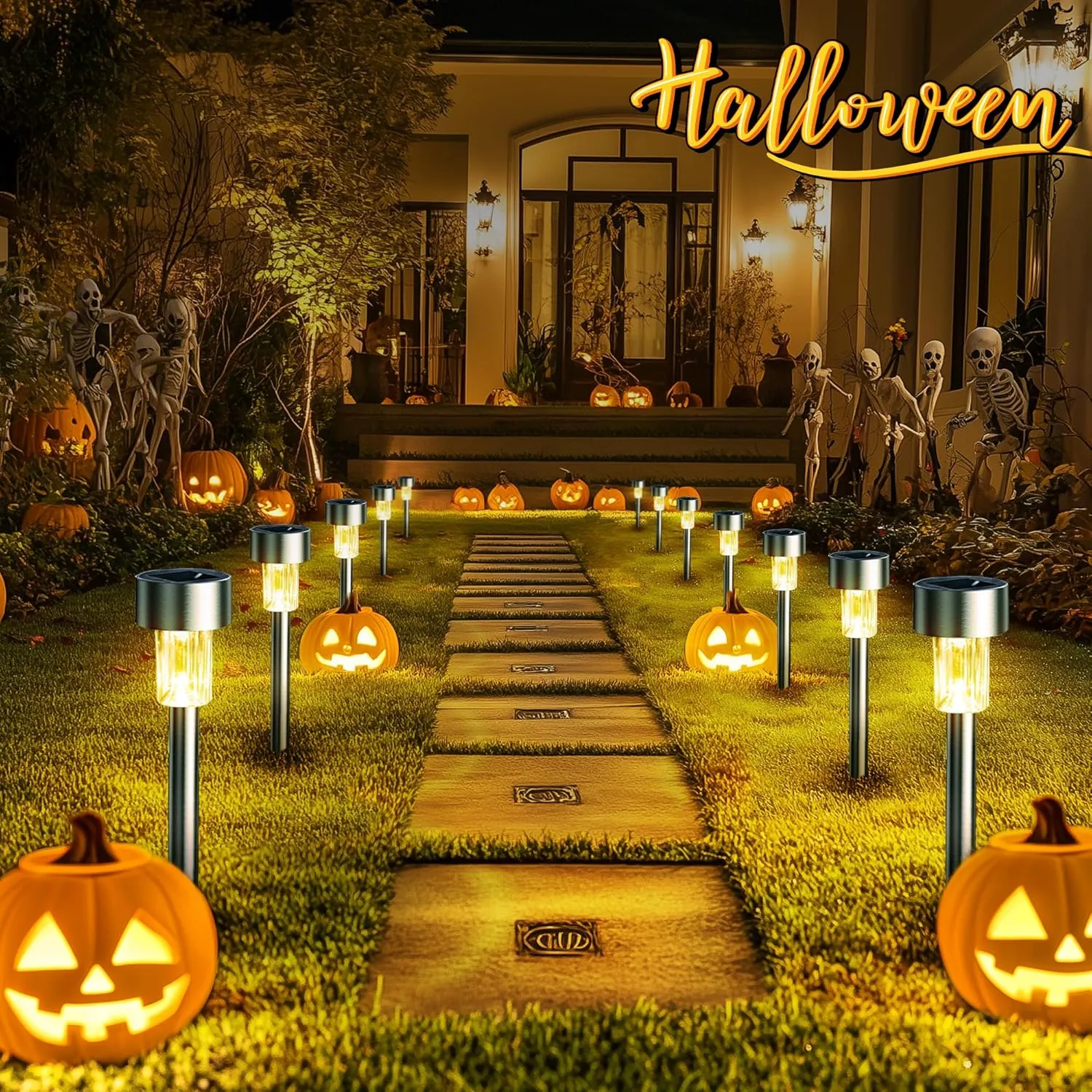 GIGALUMI 16 Pack Solar Path Lights Outdoor,Solar Lights Outdoor Waterproof,Stainless Steel LED Landscape Lighting,Solar Garden Lights for Driveway,Pathway,Patio,Yard