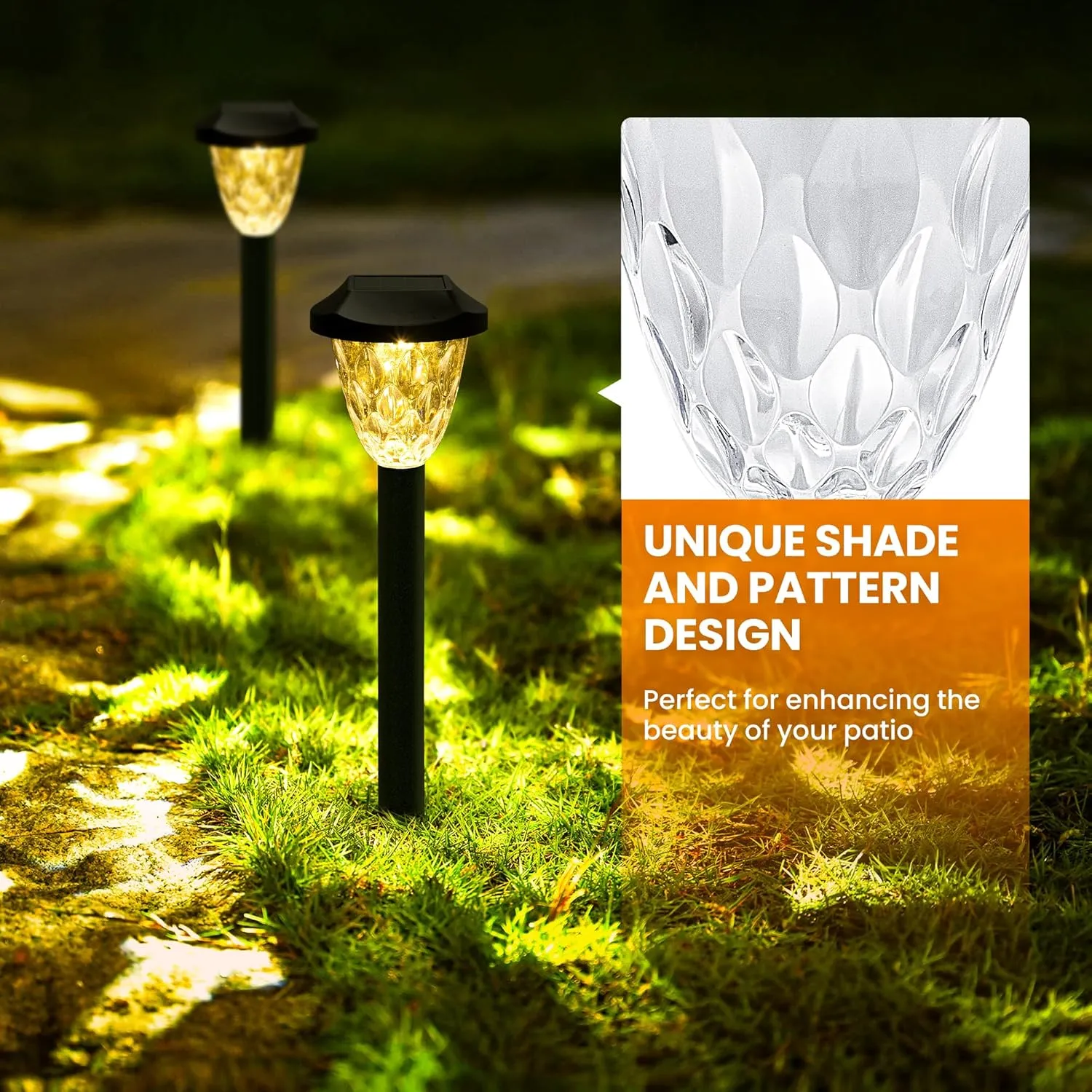 GIGALUMI 8 Pack Solar Lights Outdoor, Solar Pathway Lights with Great Pattern, Waterproof Auto On/Off Solar Powered Light for Outside Yard Garden Walkway Driveway Lawn Pathway