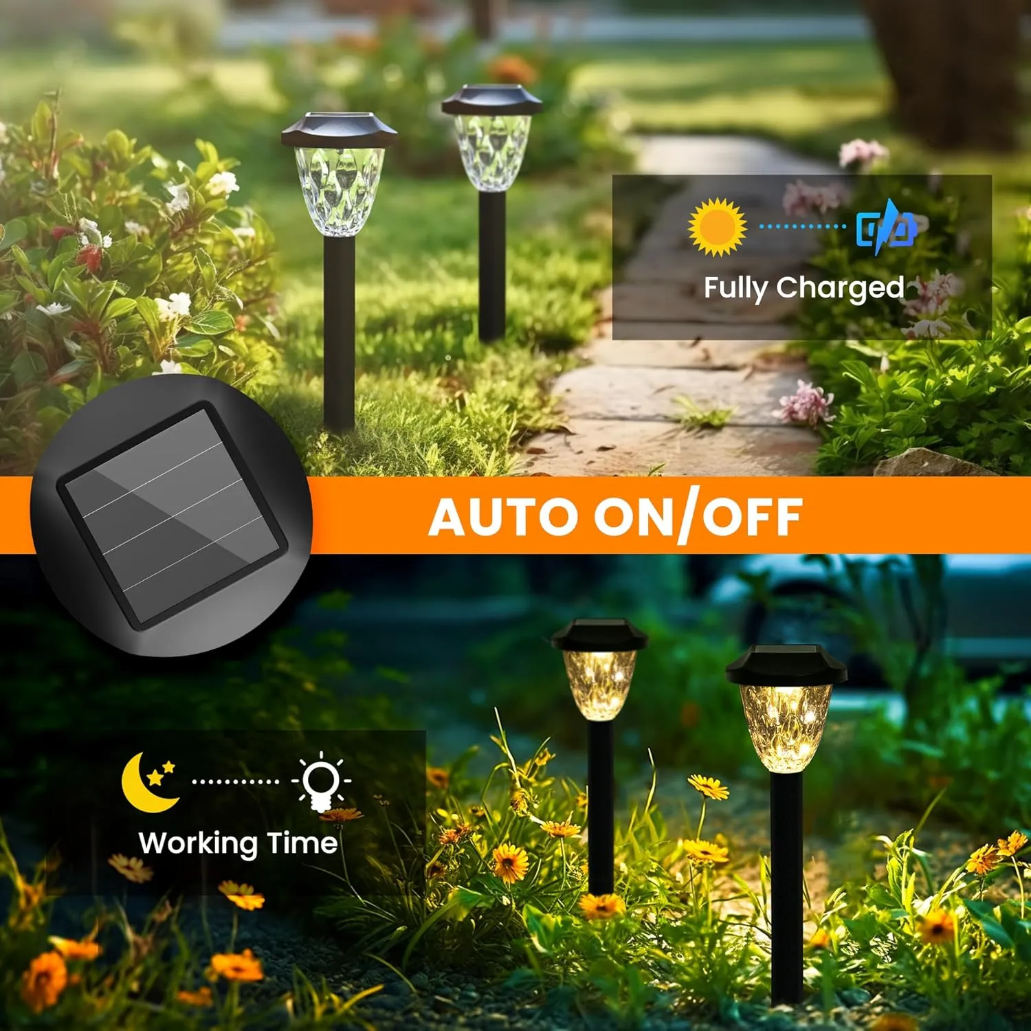 GIGALUMI 8 Pack Solar Lights Outdoor, Solar Pathway Lights with Great Pattern, Waterproof Auto On/Off Solar Powered Light for Outside Yard Garden Walkway Driveway Lawn Pathway