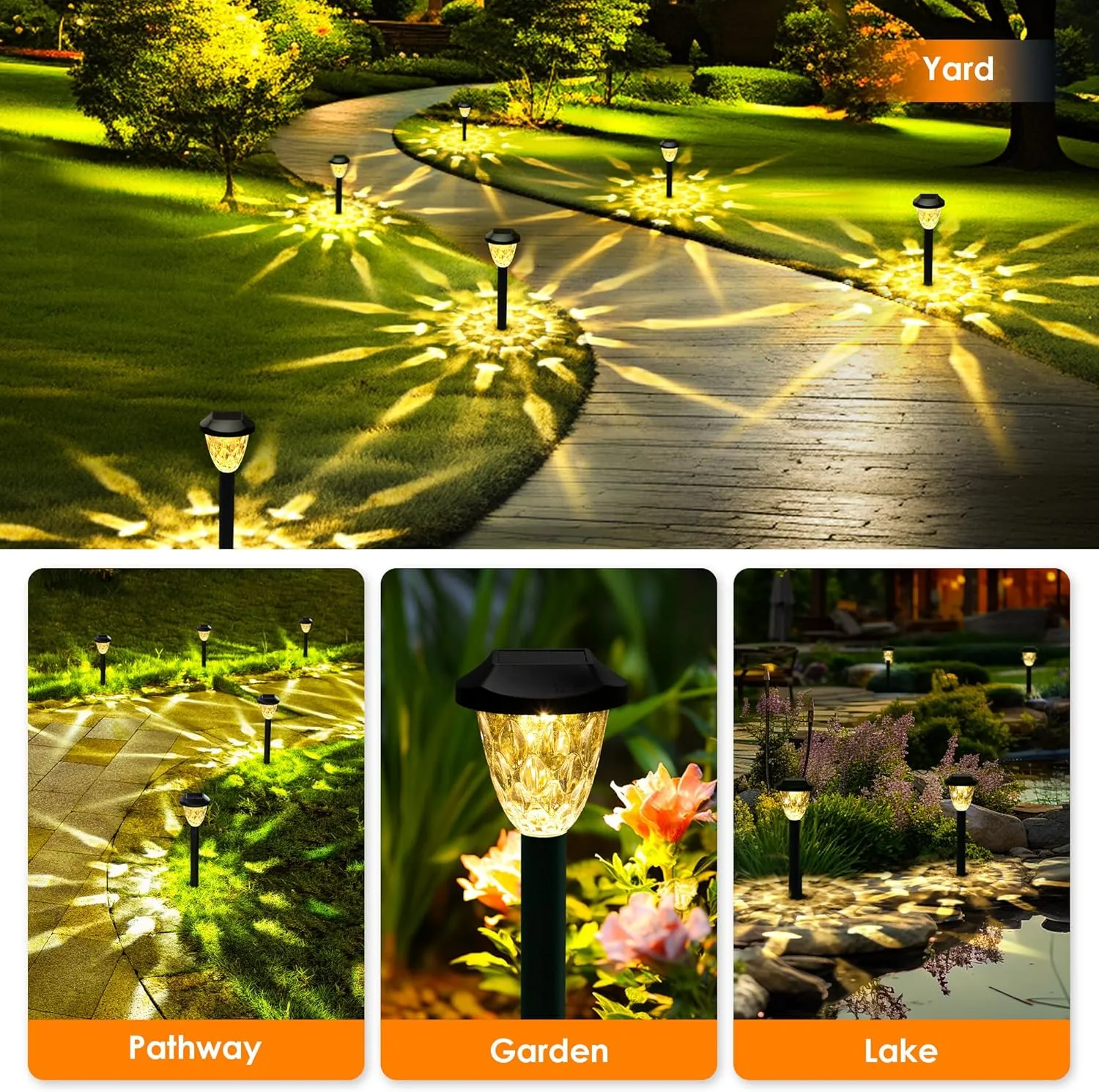 GIGALUMI 8 Pack Solar Lights Outdoor, Solar Pathway Lights with Great Pattern, Waterproof Auto On/Off Solar Powered Light for Outside Yard Garden Walkway Driveway Lawn Pathway