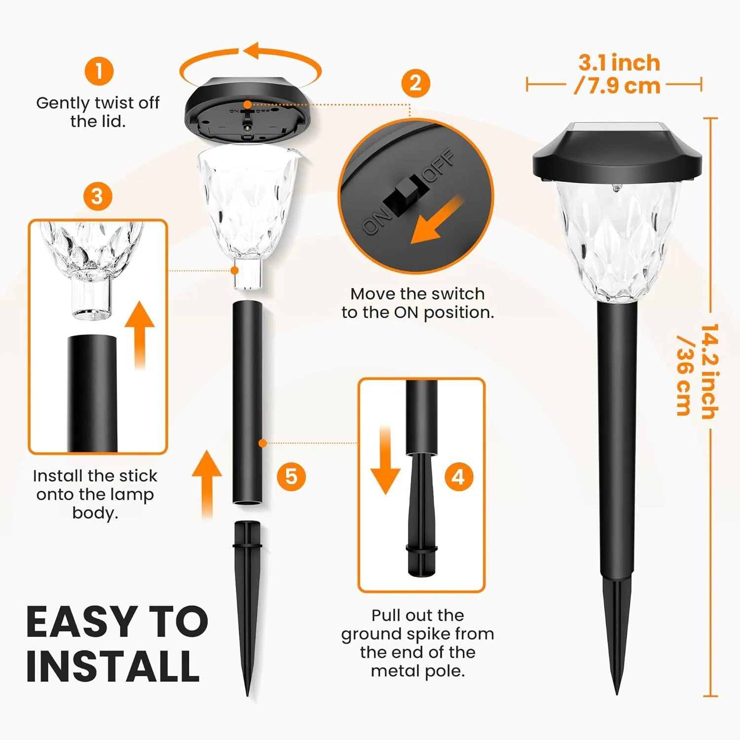 GIGALUMI 8 Pack Solar Lights Outdoor, Solar Pathway Lights with Great Pattern, Waterproof Auto On/Off Solar Powered Light for Outside Yard Garden Walkway Driveway Lawn Pathway