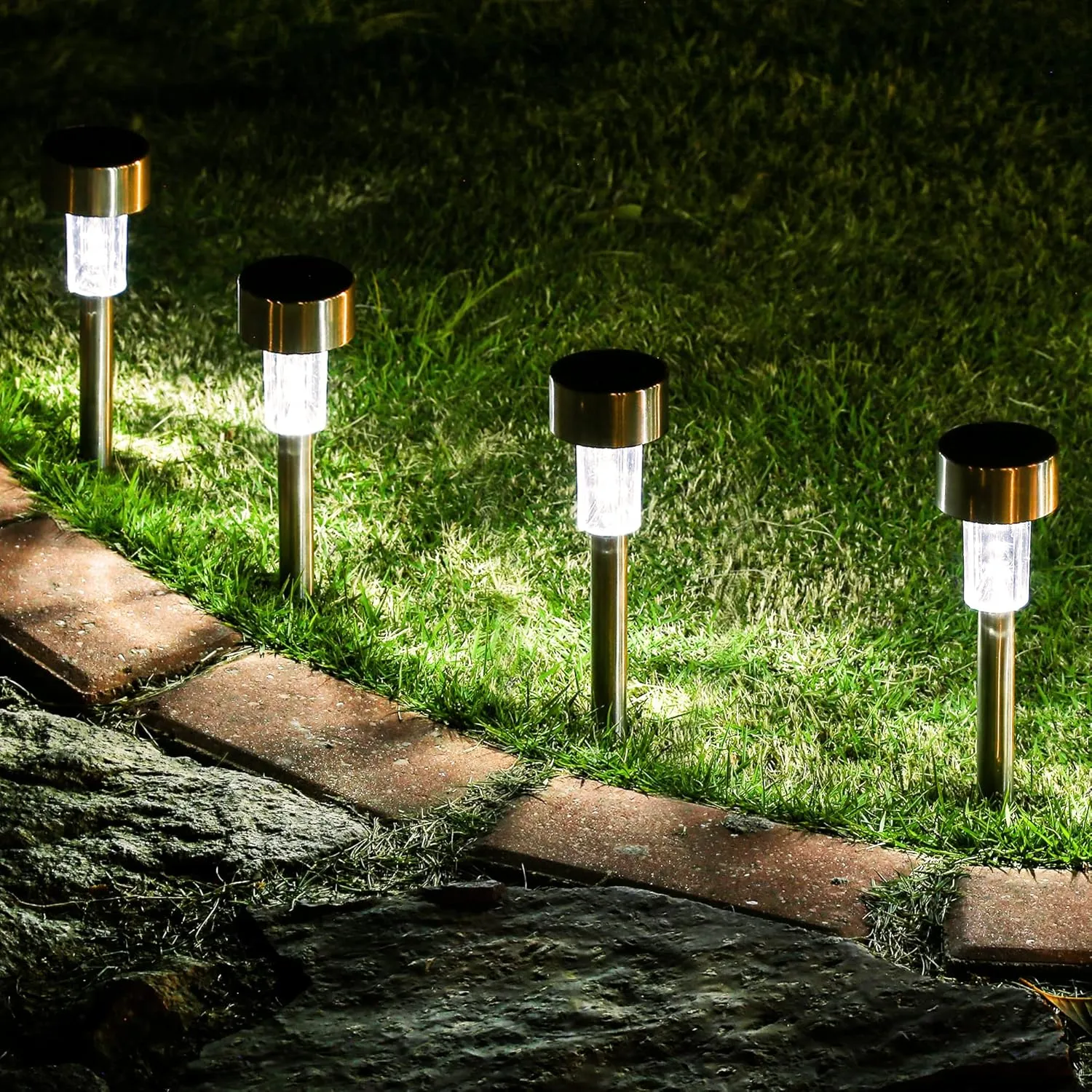 GIGALUMI Solar Lights Outdoor Waterproof,16 Pack Stainless Steel LED Solar Garden Lights for Patio, Lawn, Yard and Landscape(Cold White)