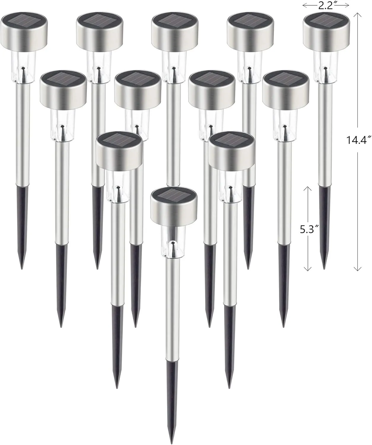 GIGALUMI Solar Pathway Lights 12 Pack, Stainless Steel IP44 Waterproof Auto On/Off Outdoor LED Solar Landscape Lights for Garden, Yard, Patio, Path and Walkway. (Warm White)