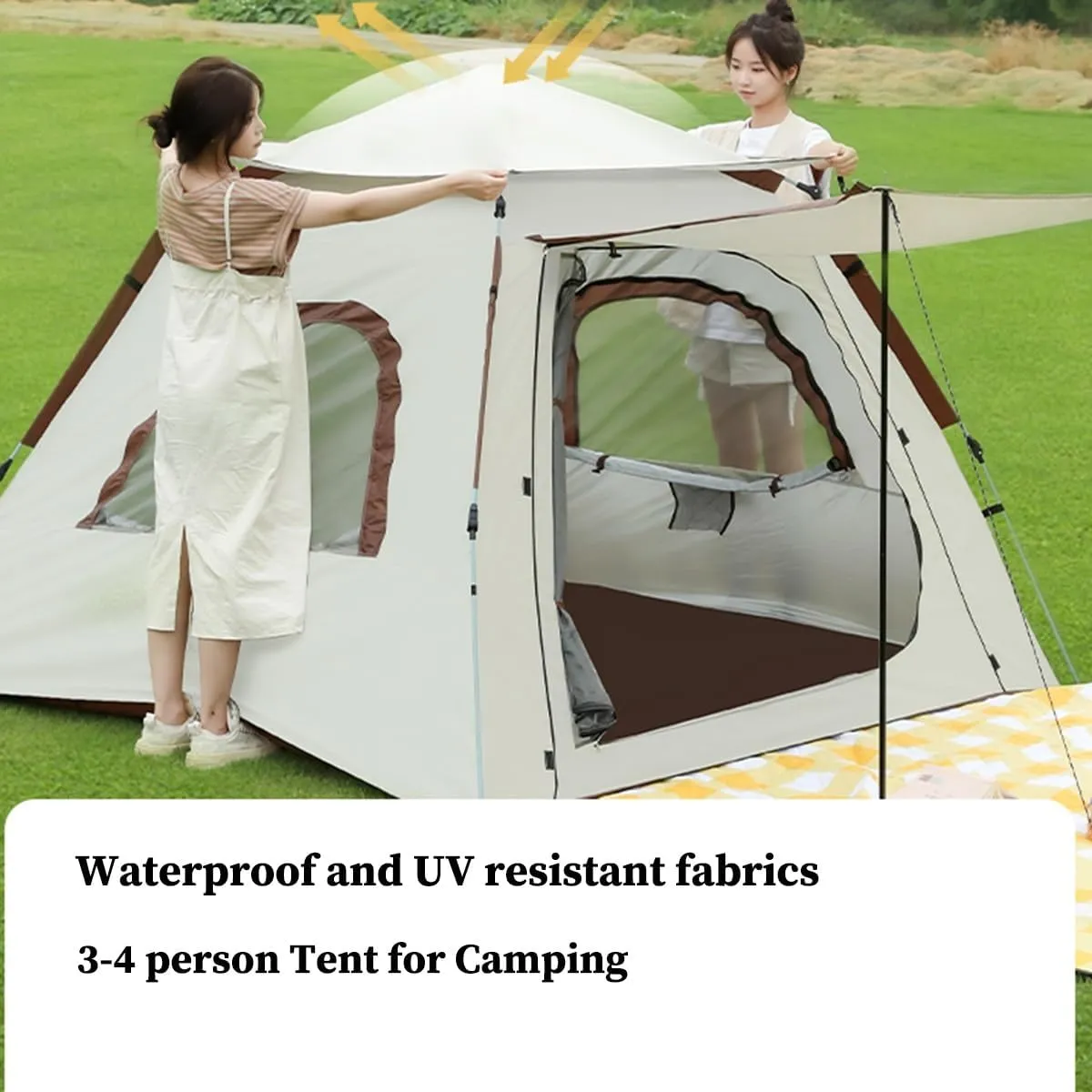 GIZNXBA Family Camping Tent with Canopy Tarp,3-4 Person Pop Up Beach Canopy Tent with Porch, Waterproof Pop Up Instant Tent for Family Outdoor Camping, Hiking,Picnic