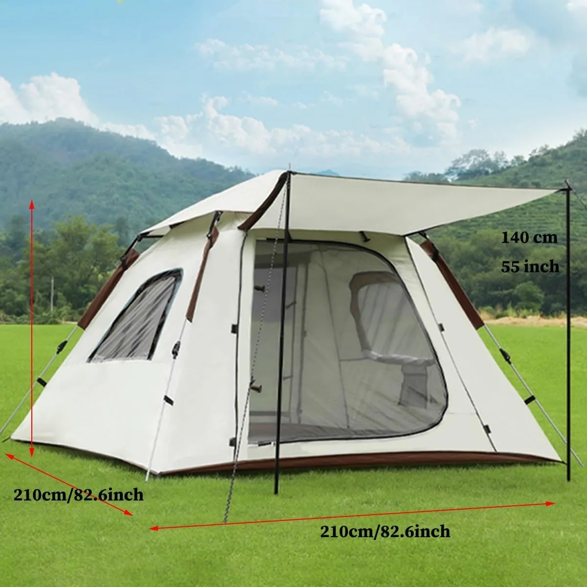 GIZNXBA Family Camping Tent with Canopy Tarp,3-4 Person Pop Up Beach Canopy Tent with Porch, Waterproof Pop Up Instant Tent for Family Outdoor Camping, Hiking,Picnic