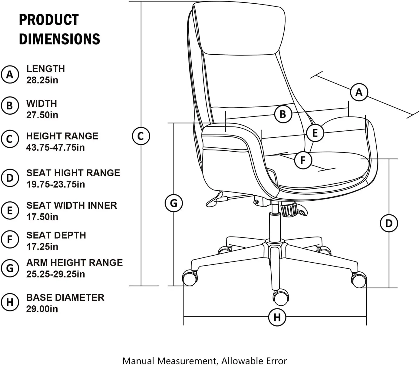 Glitzhome Mid-Century Modern Two-Tone Color High Back Leatherette Swivel Chairs - Adjustable Gaslift Office Task Chairs, Black & Gray