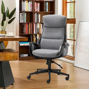 Glitzhome Mid-Century Modern Two-Tone Color High Back Leatherette Swivel Chairs - Adjustable Gaslift Office Task Chairs, Black & Gray