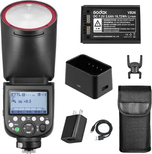 Godox V1-N Flash for Nikon Camera, 76Ws 2.4G TTL Round Head Flash Speedlight, 1/8000 HSS, 480 Full Power Shots, 1.5s Recycle Time, 2600mAh Lithium Battery, 10 Level LED Modeling Lamp