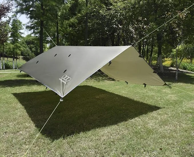 Gold Armour Rainfly Tarp Hammock, Premium 14.7ft/12ft/10ft/8ft Rain Fly Cover, Waterproof Ultralight Camping Shelter Canopy, Survival Equipment Gear Camping Tent Accessories (OD Green 10ft x 10ft)