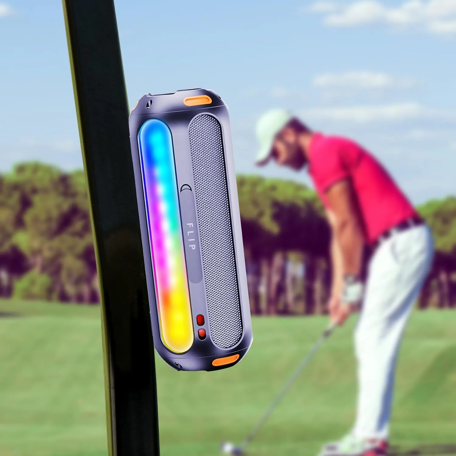 Golf Speaker Magnetic Bluetooth Speaker with 7 Colorful Flashing Lights 20W Super Bass 15H Playtime Portable Waterproof for Golf Cart,Golf Gifts,Outdoor, Home (Black)