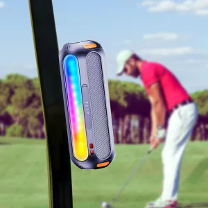 Golf Speaker Magnetic Bluetooth Speaker with 7 Colorful Flashing Lights 20W Super Bass 15H Playtime Portable Waterproof for Golf Cart,Golf Gifts,Outdoor, Home (Black)