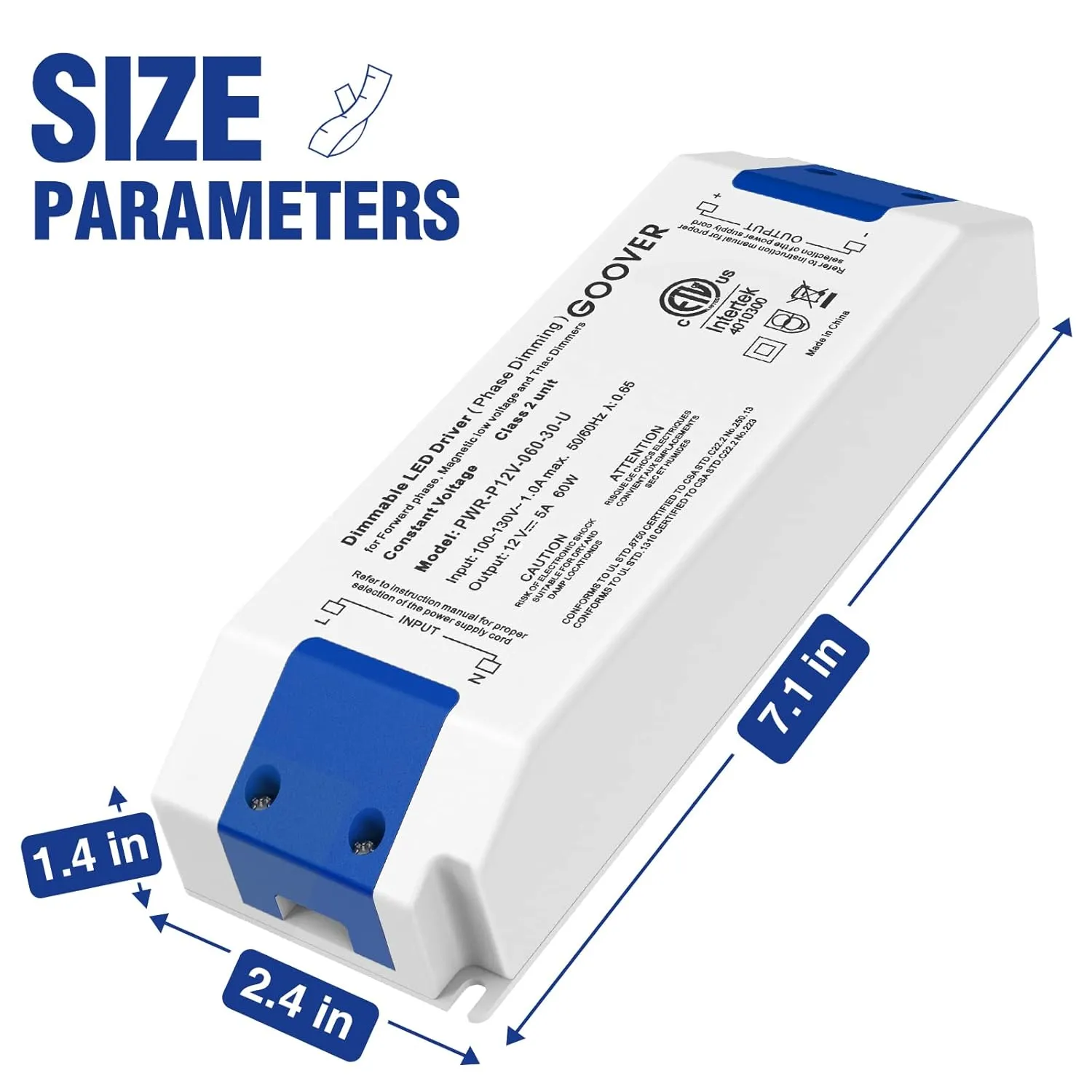 GOOVER 60W Triac Dimmable Driver,Power Supply,AC 120V to DC 12V Transformer,Compatible with Lutron and Leviton Dimmers,for LED Lighting,Class 2,ETL Certified