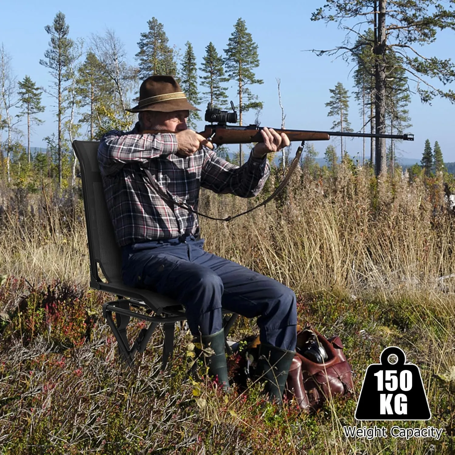 Goplus Hunting Chair, 360°Swivel Hunting Blind Chair with Carrying Strap,330LBS Capacity, Folding Silent Deer Hunting Chair, Portable Ground Blind Chair for Fishing Camping (Without Armrest, Black)