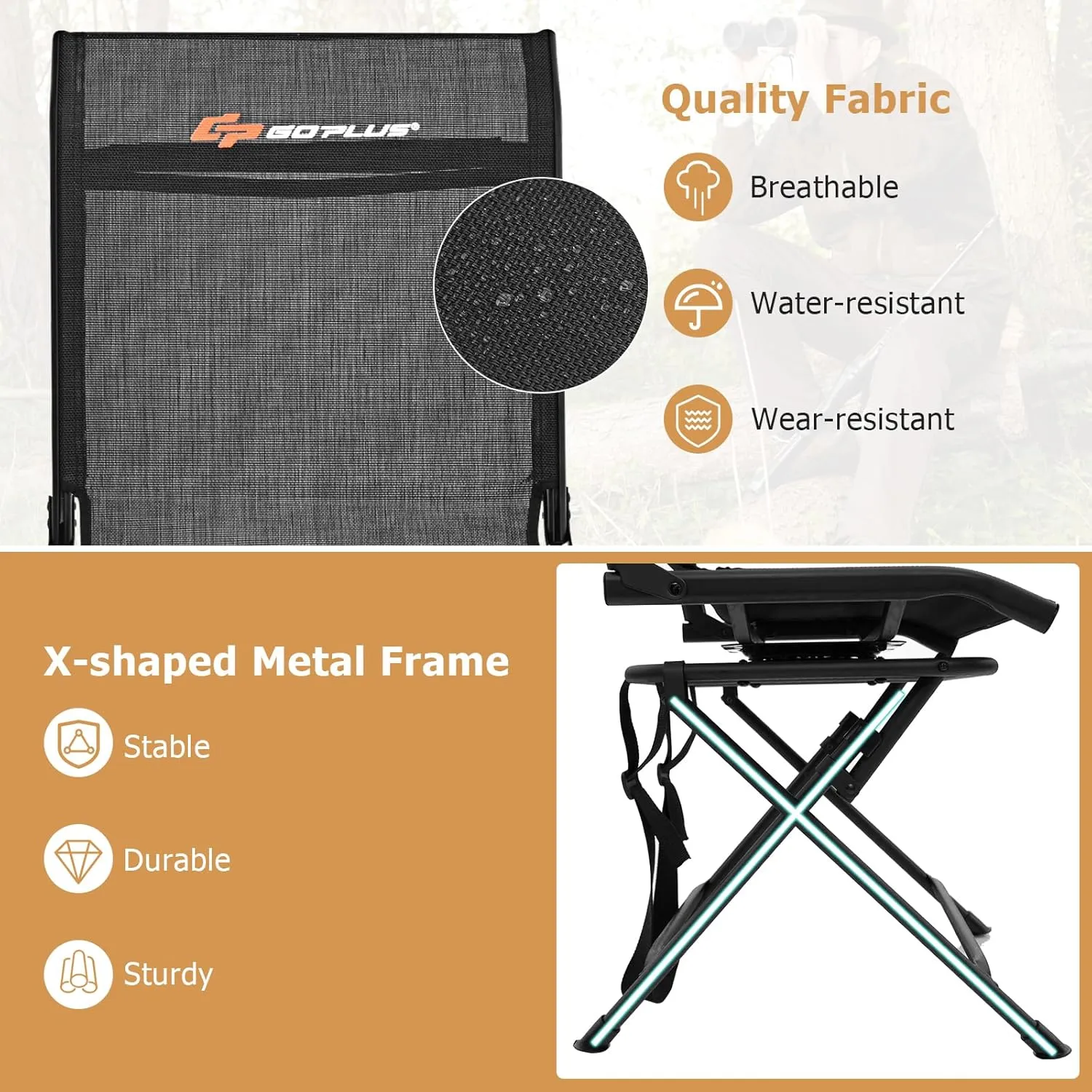 Goplus Hunting Chair, 360°Swivel Hunting Blind Chair with Carrying Strap,330LBS Capacity, Folding Silent Deer Hunting Chair, Portable Ground Blind Chair for Fishing Camping (Without Armrest, Black)
