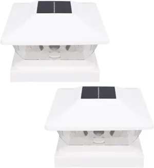 GOTOTOP 2 Pack Solar Post Light, Transparent Wave Water Design, LED White & Warm Light, Automatically Illuminate in The Dark, for Fences, Patios, Decks (White)