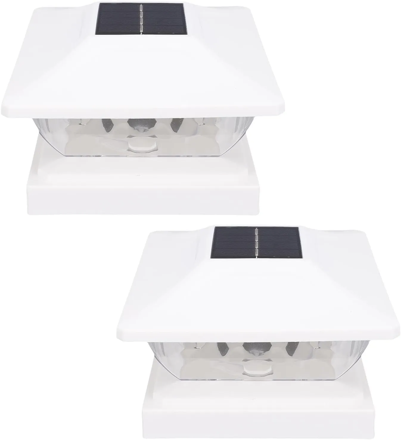 GOTOTOP 2 Pack Solar Post Light, Transparent Wave Water Design, LED White & Warm Light, Automatically Illuminate in The Dark, for Fences, Patios, Decks (White)