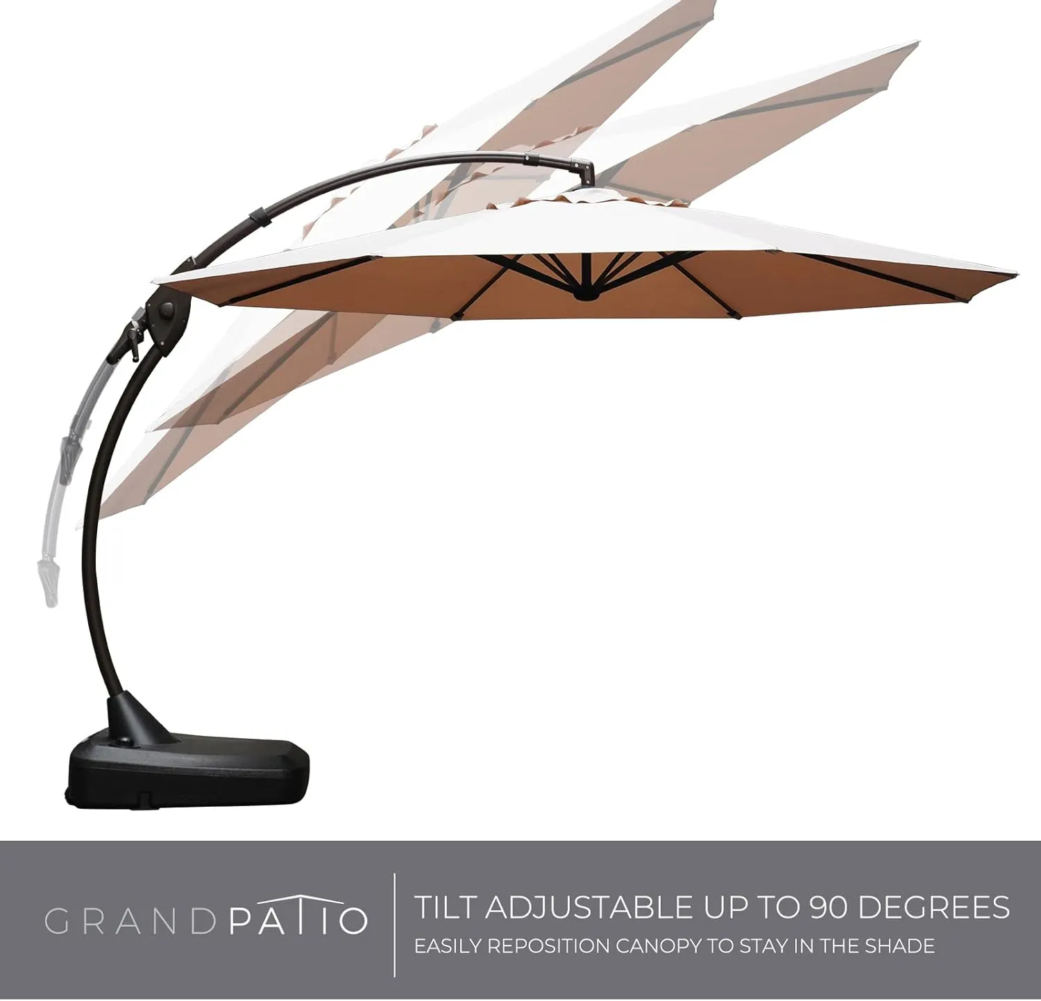 Grand patio 12 FT Sunbrella Cantilever Umbrella with Base Outdoor Aluminum Offset Umbrella Round Shade with Tilt Adjustment (Flax, 12 FT-SUNBRELLA)