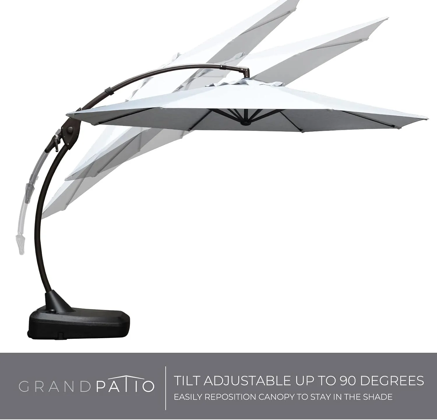 Grand patio 12 FT Sunbrella Cantilever Umbrella with Base Outdoor Round Aluminum Offset Umbrella Shade with Tilt Adjustment (Granite, 12 FT-SUNBRELLA)
