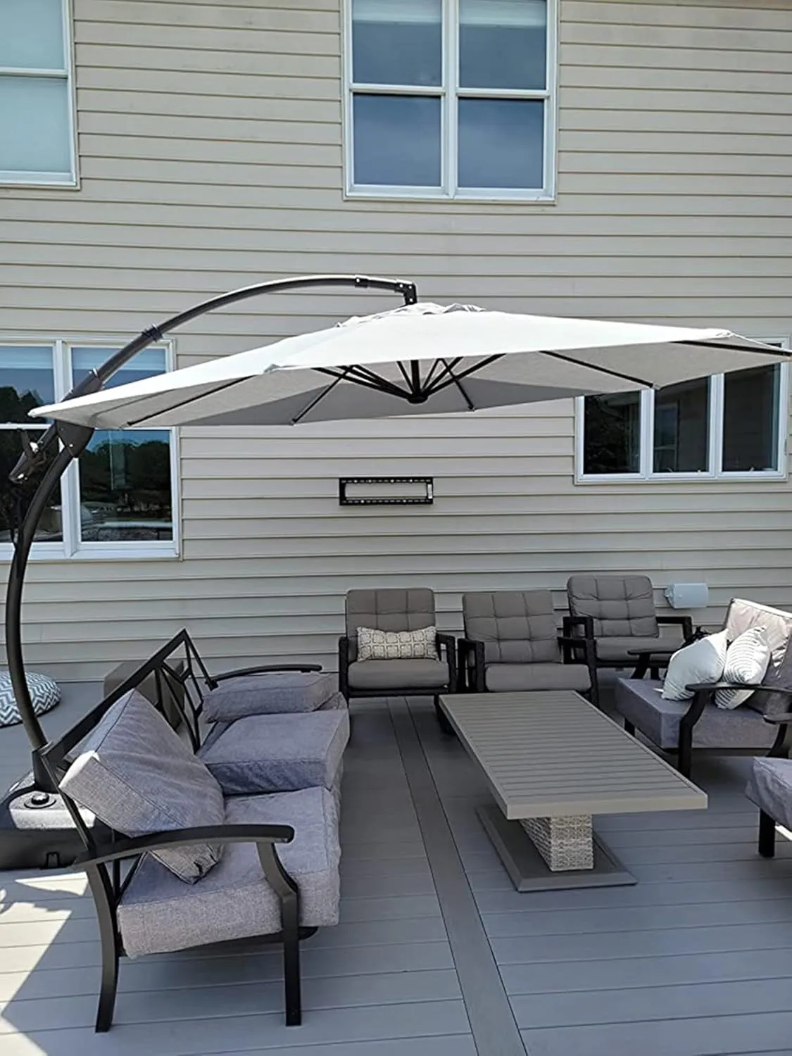 Grand patio 12 FT Sunbrella Cantilever Umbrella with Base Outdoor Round Aluminum Offset Umbrella Shade with Tilt Adjustment (Granite, 12 FT-SUNBRELLA)