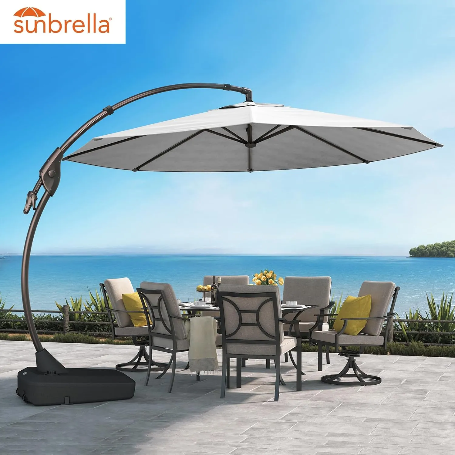 Grand patio 12 FT Sunbrella Cantilever Umbrella with Base Outdoor Round Aluminum Offset Umbrella Shade with Tilt Adjustment (Granite, 12 FT-SUNBRELLA)