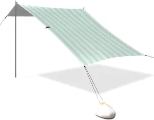 Green Vertical Stripes Designed UPF50 Foldable Beach Tent Waterproof Portable Sunshade with Sand Shovel, Sandbags for Camping, Picnics, Backyard & Fishing Parasol Beach