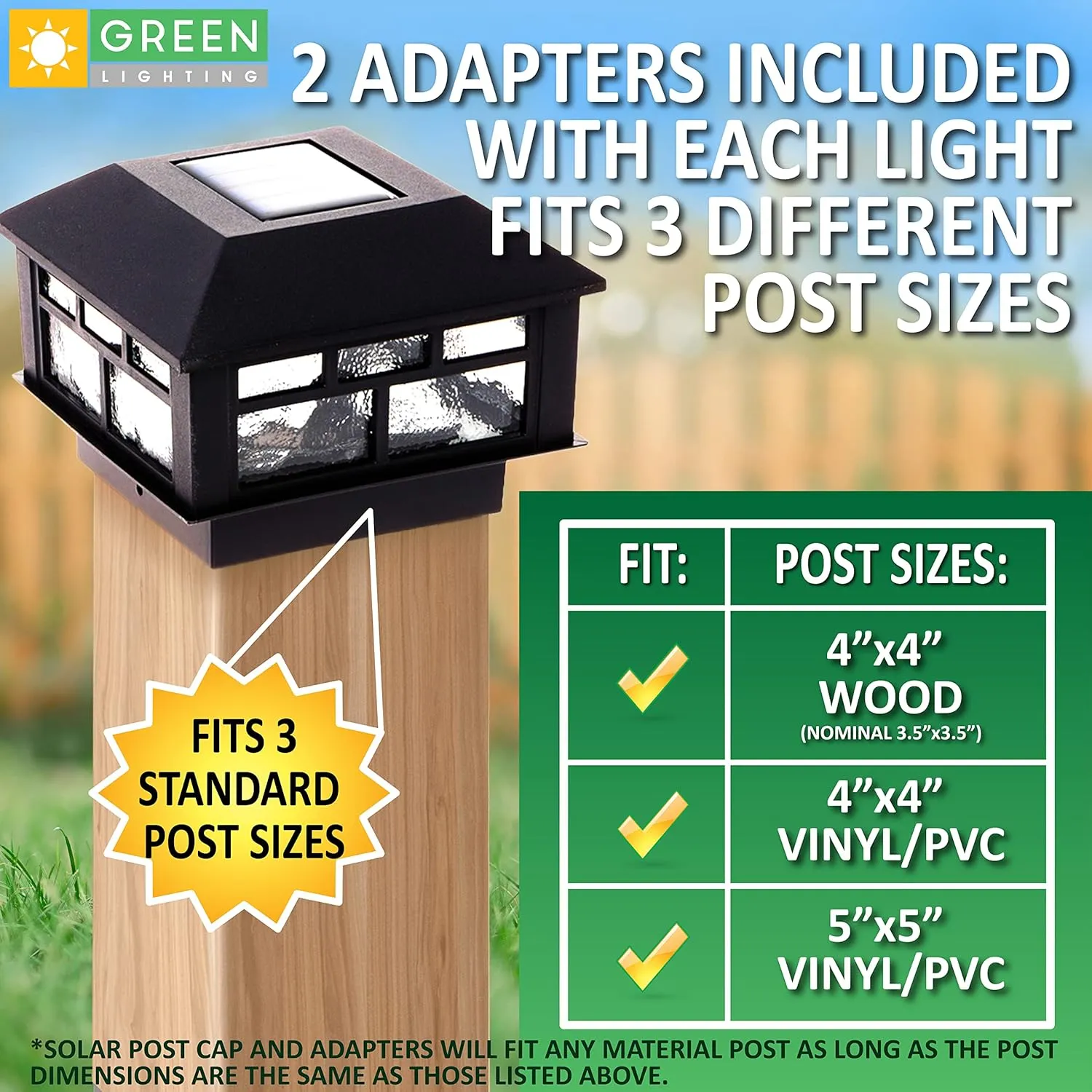 GreenLighting Modern Solar Post Cap Lights Fits 4x4 Wood, 4x4 & 5x5 PCV/Vinyl Outdoor Solar Powered Light, Fence Post, Landscaping, Deck, Garden- Bright LED, Waterproof Black 4 Pack