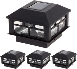 GreenLighting Modern Solar Post Cap Lights Fits 4x4 Wood, 4x4 & 5x5 PCV/Vinyl Outdoor Solar Powered Light, Fence Post, Landscaping, Deck, Garden- Bright LED, Waterproof Black 4 Pack