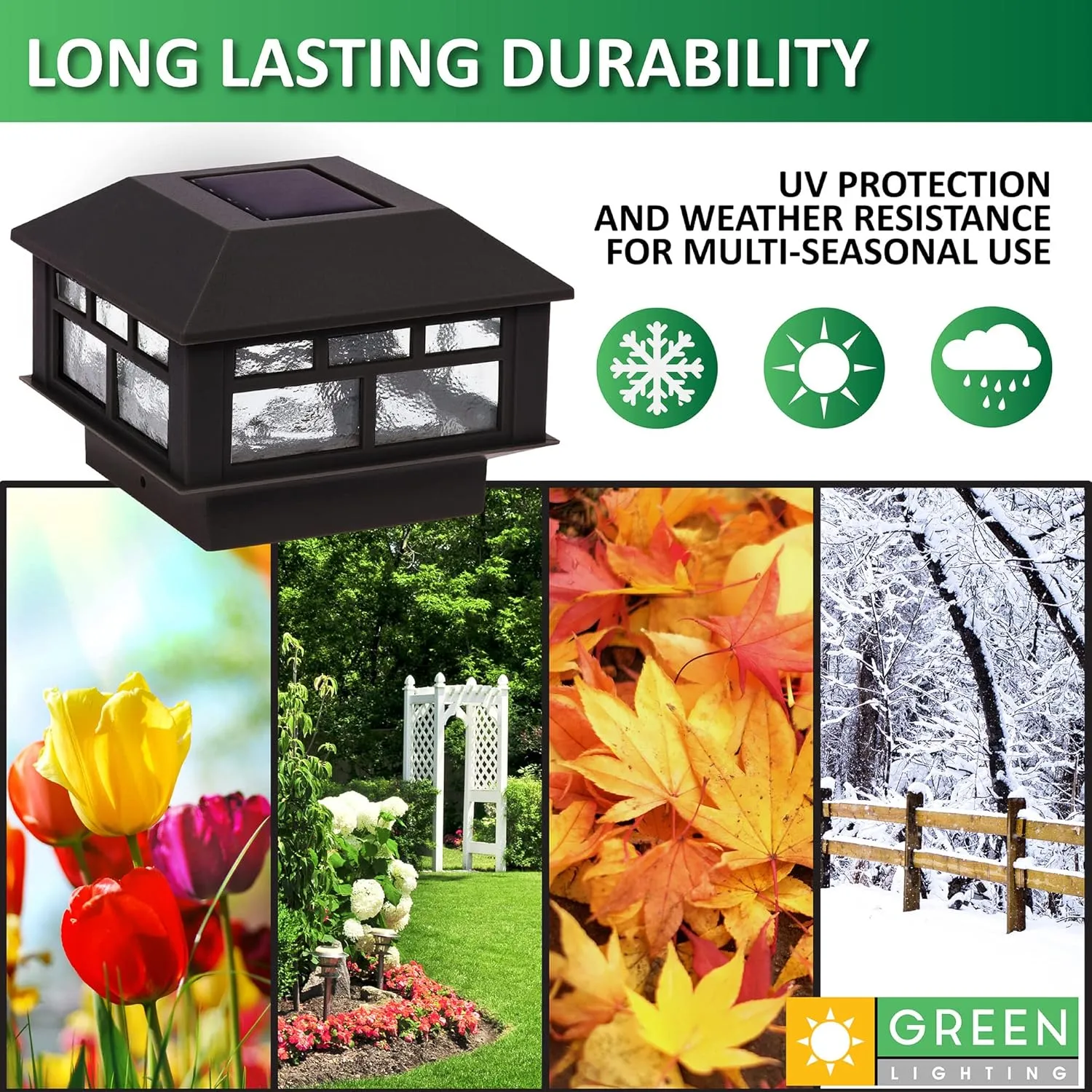 GreenLighting Modern Solar Post Cap Lights Fits 4x4 Wood, 4x4 & 5x5 PCV/Vinyl Outdoor Solar Powered Light, Fence Post, Landscaping, Deck, Garden- Bright LED, Waterproof Black 4 Pack