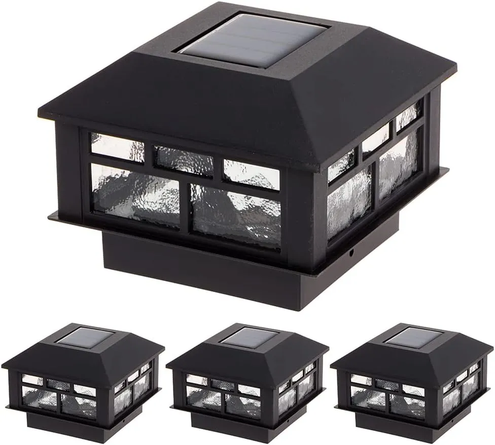 GreenLighting Modern Solar Post Cap Lights Fits 4x4 Wood, 4x4 & 5x5 PCV/Vinyl Outdoor Solar Powered Light, Fence Post, Landscaping, Deck, Garden- Bright LED, Waterproof Black 4 Pack